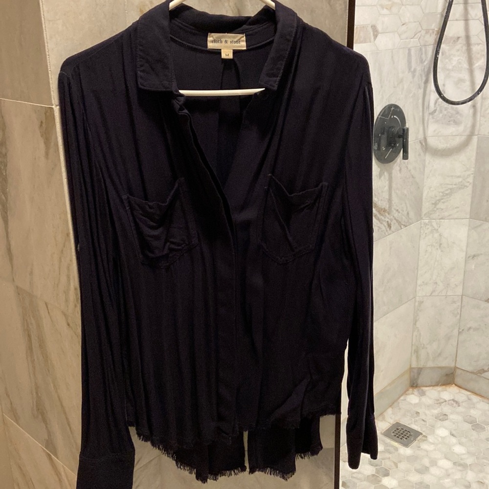 Dark blue cloth & stone button down